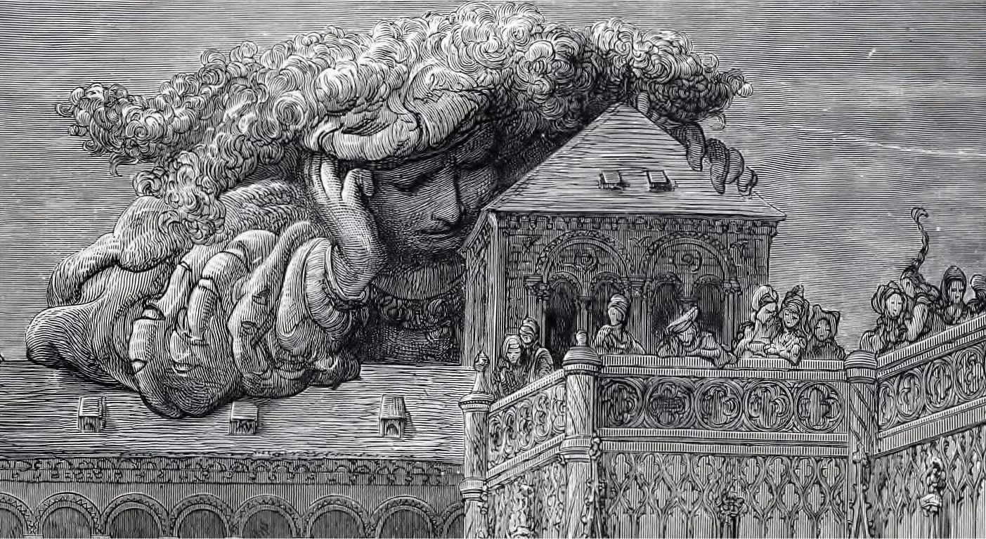 Rabelais, Gargantua observant la vie des Thélémites, gravure de Gustave Doré (1832-1883), illustrant le chapitre LVII" Comment estoient reiglez les Thelemites à leur manière de vivre", éditions Garnier Frères, 1873.